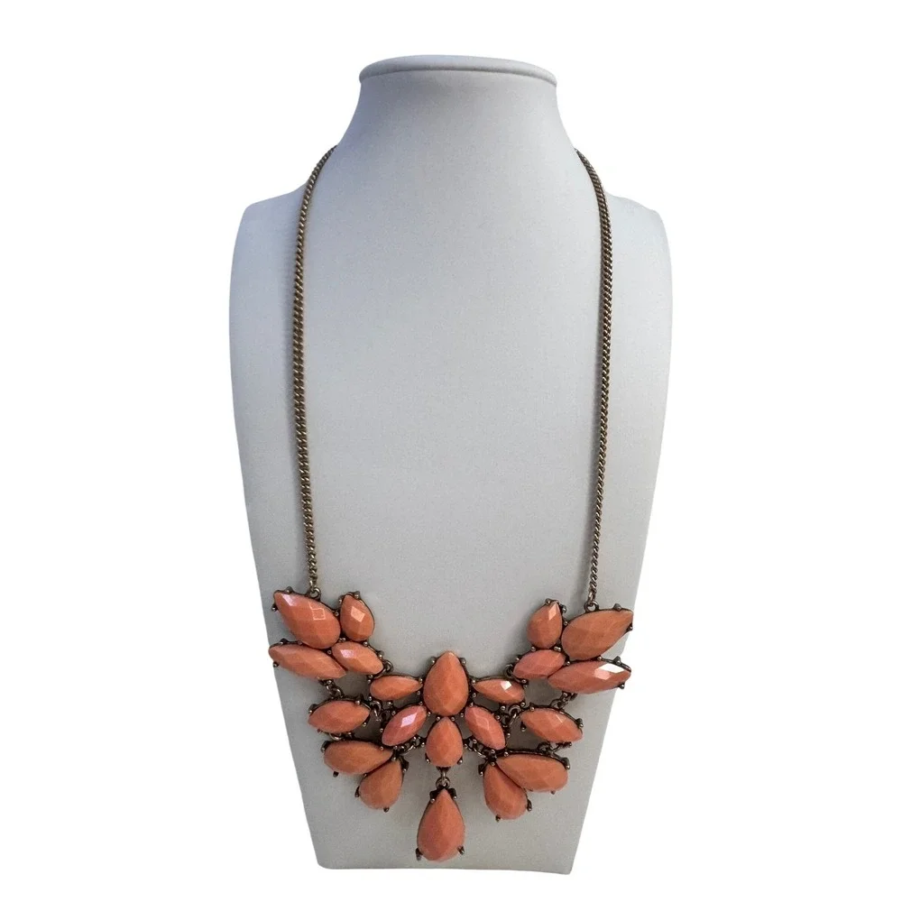Chunky‎ Statement Necklace Coral Peach Bib Boho Festival Y2K Vintage Retro